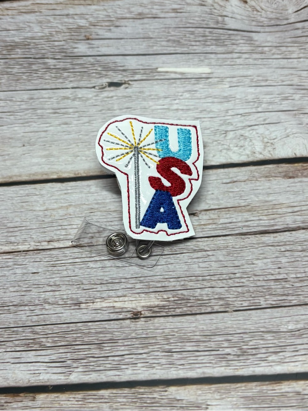 Handmade Badge Reel- Patriotic